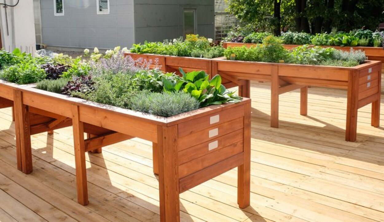 Las mesas de cultivo se pueden comprar ya hechas o fabricarlas tú mismo con un palé y trozos de madera